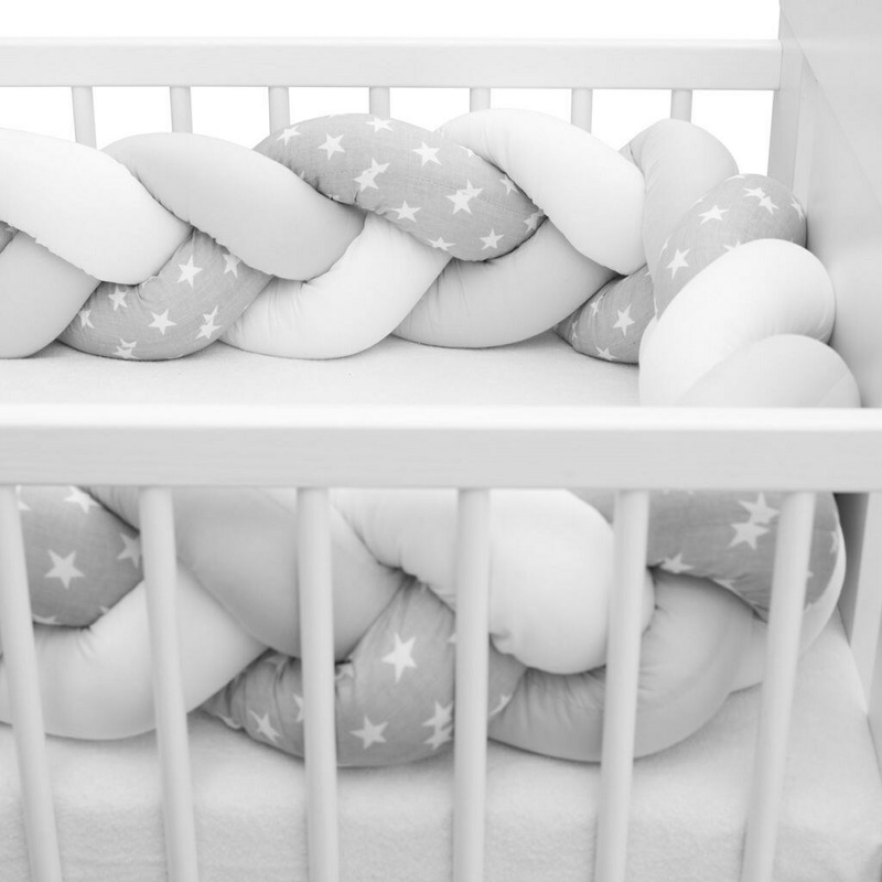 Bumper Patut New Baby 225 cm Tricotat Stars Grey/White - imagine 2