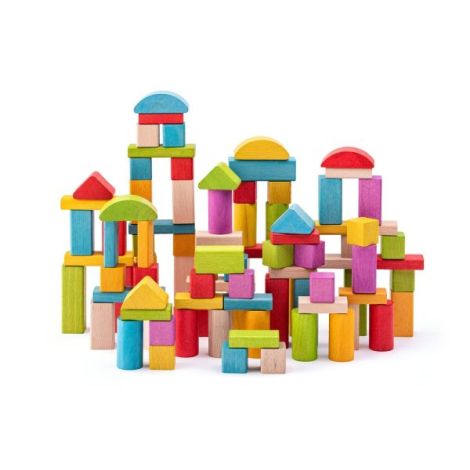 Set 100 Cuburi Lemn Colorate Woodyland | Jucarie Creativa