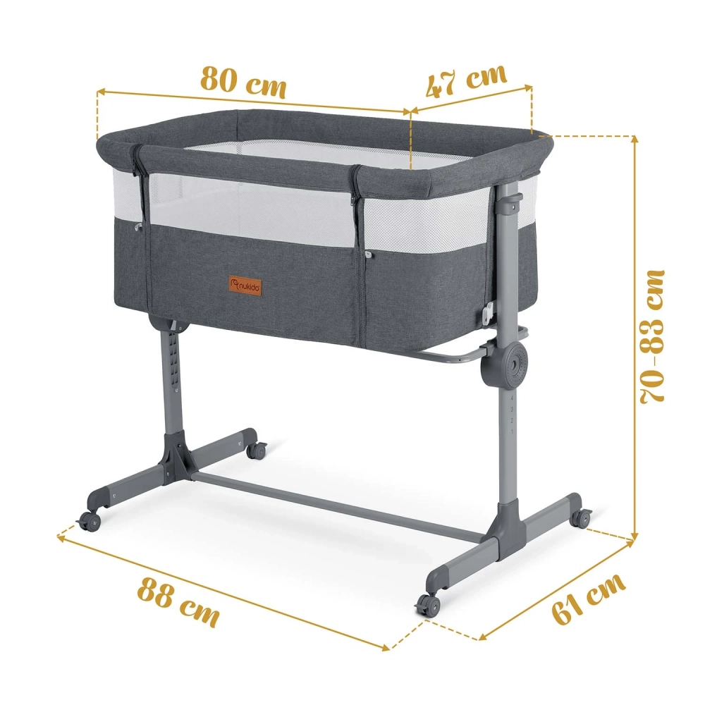 Patut Co-Sleeper Nukido Gri | Apropiere și Siguranță - imagine 2