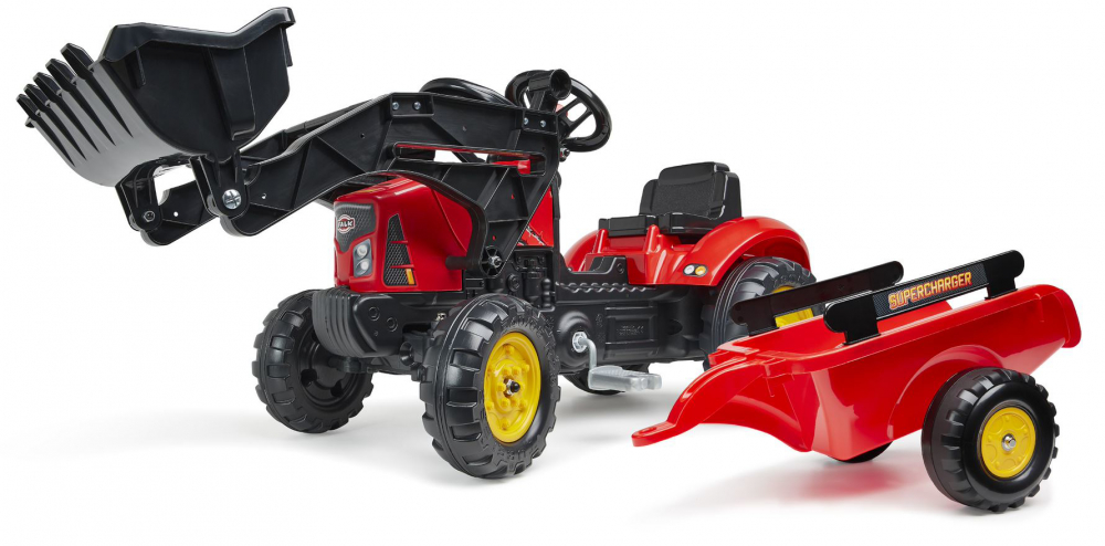 Tractor Falk SuperCharger Rosu cu Cupa si Remorca - imagine 2