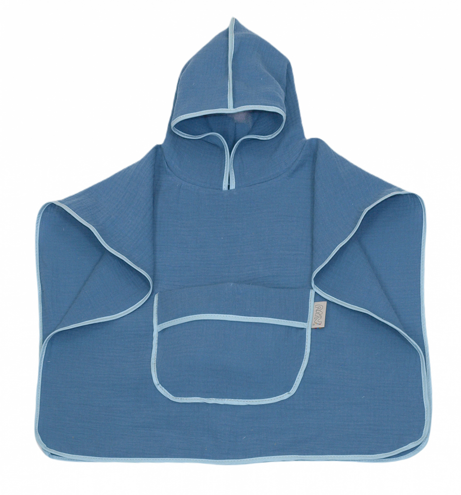Prosop Poncho Amy, Muselina cu Gluga, Albastru - imagine 5