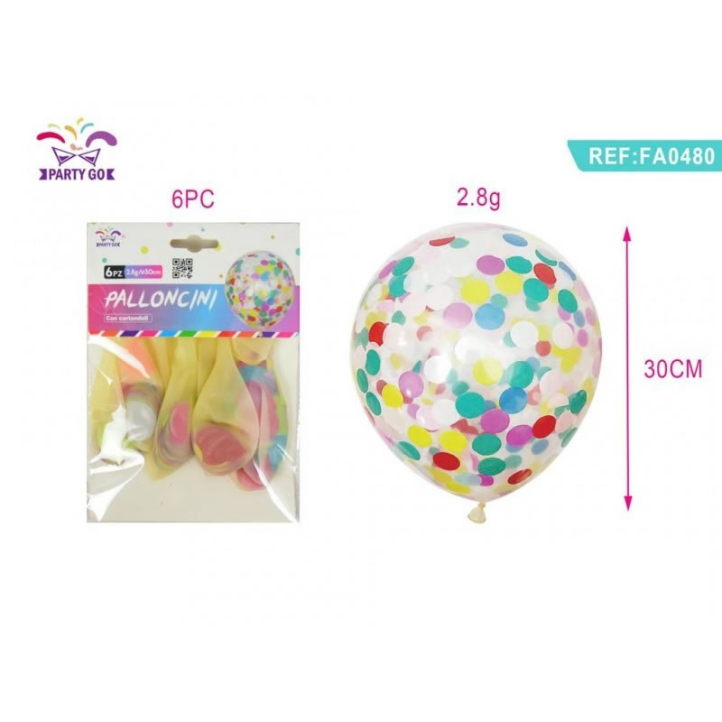 Set 6 Baloane Transparente cu Paiete PartyGo