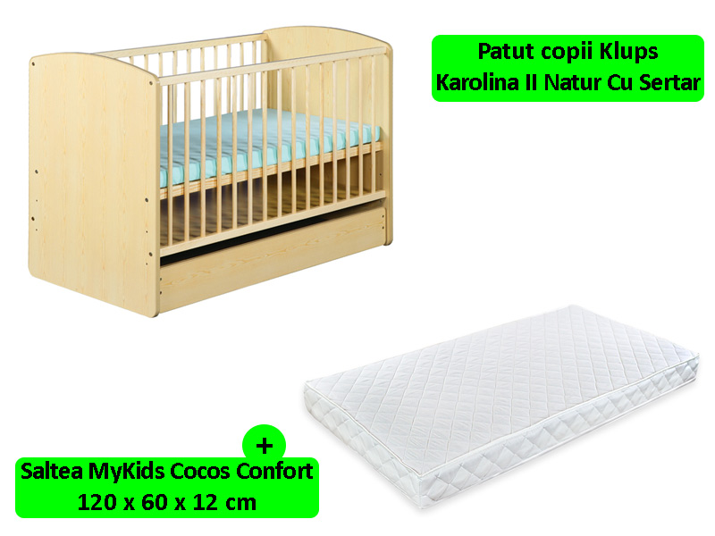 Pătuț Klups Karolina II Natur + Saltea