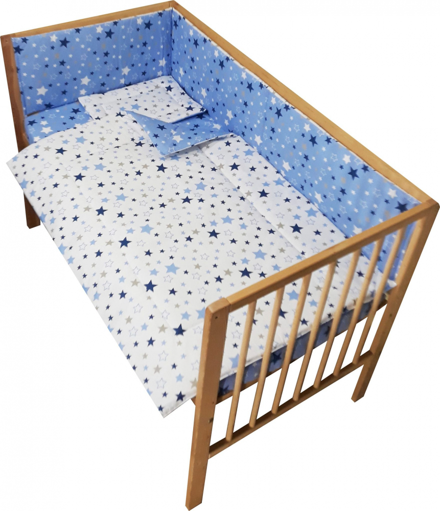 Lenjerie Patut Nichiduta Blue Stars, 4 Piese, 120x60 cm