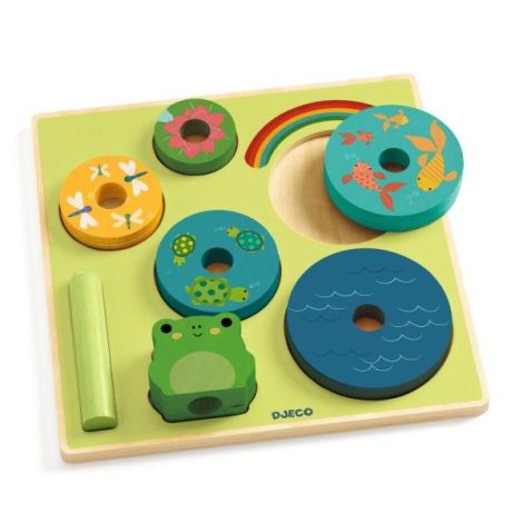 Puzzle lemn Djeco stivuit broască 18m+ - imagine 4