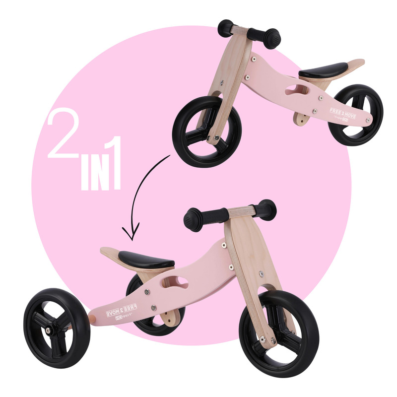 Tricicleta 2in1 Free2Move Pink, Lemn, 1-3 Ani