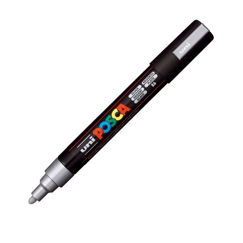 Marker Posca PC-5M Argintiu, Vârf Mediu 1.8-2.5mm