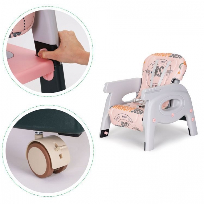 Scaun de masa 2 in 1 Ecotoys Roz, Ergonomic - imagine 6