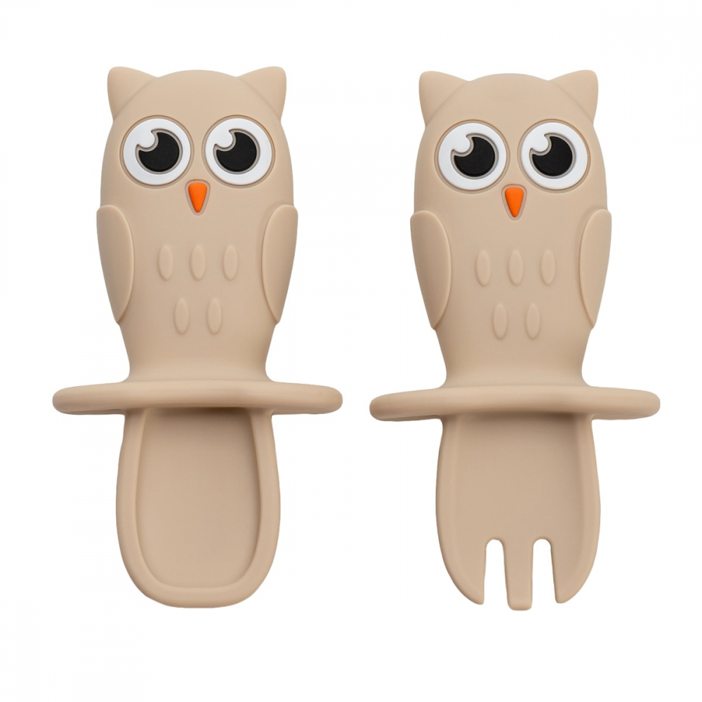 Set Tacămuri Silicon AppeKids OWL Bubble Beige - imagine 5