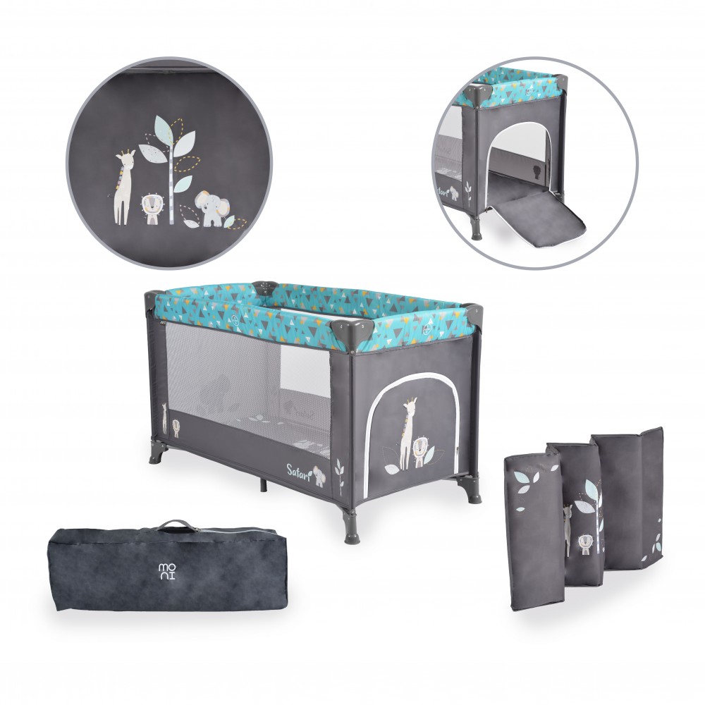 Patut Pliabil Moni Safari Turquoise, cu Nivel si Saltea - imagine 7