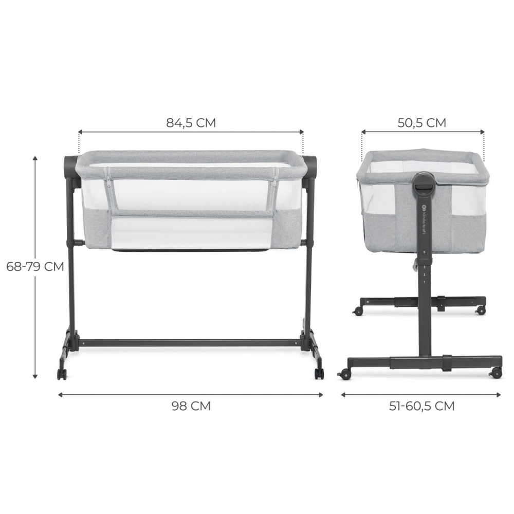 Kinderkraft Neste Up 2 - Patut Co-Sleeper Gri - imagine 6