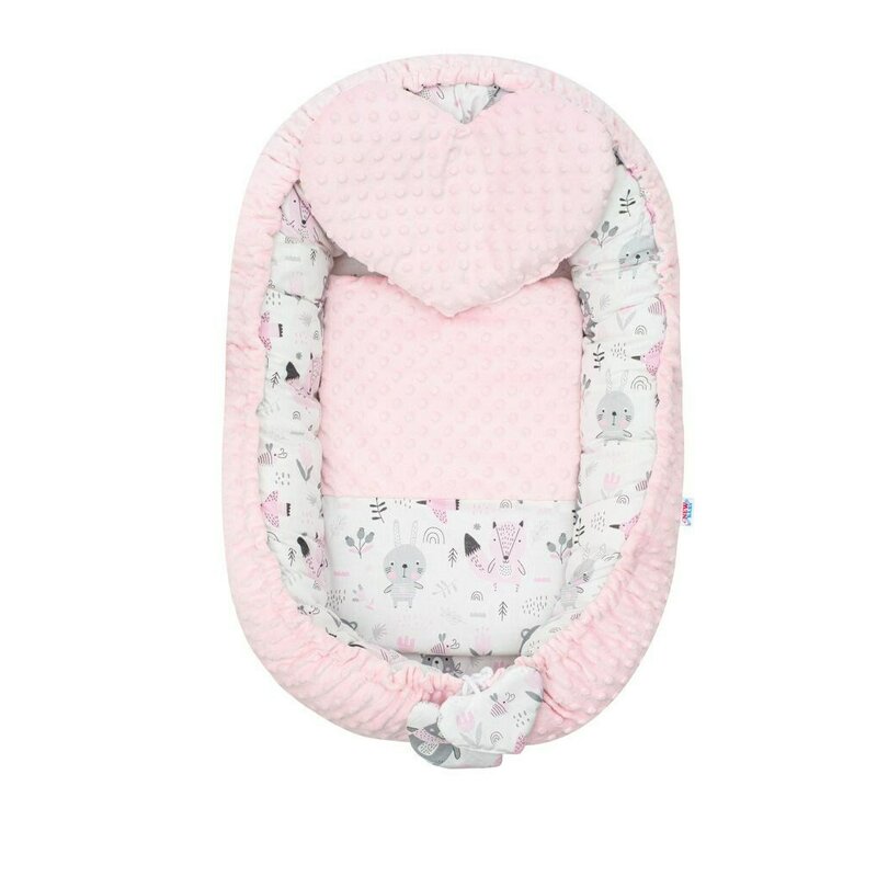 Set 3 piese New Baby Luxury Baby Nest Minky Bears Pink - imagine 2