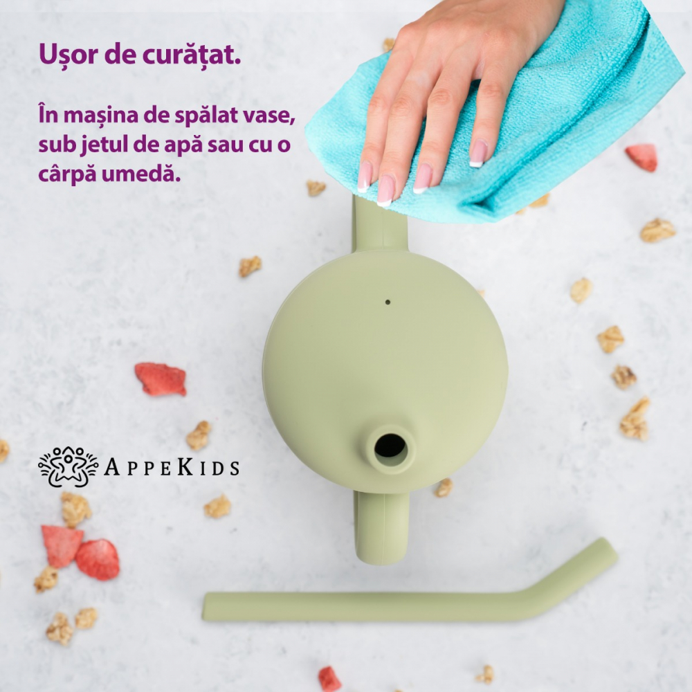 Cana Silicon cu Pai AppeKids Raw Green - imagine 3