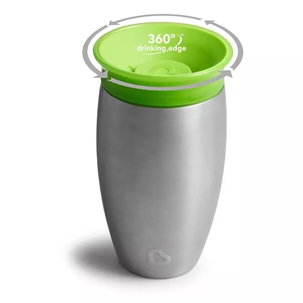 Cana Miracle 360 Munchkin Stainless Steel, Verde, 296ml - imagine 2