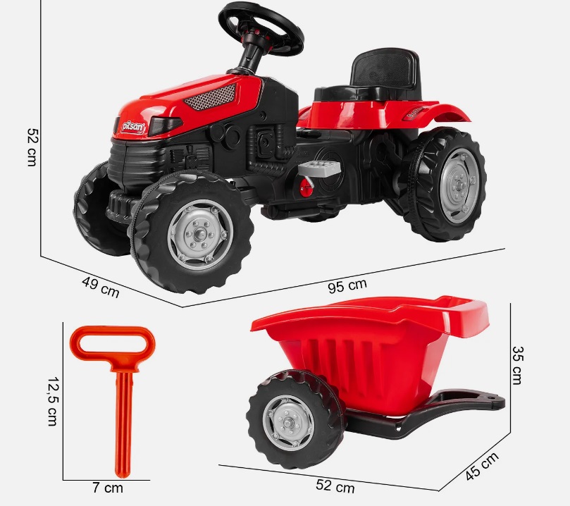 Tractor Pilsan cu Remorca Rosu, Pedale - imagine 5