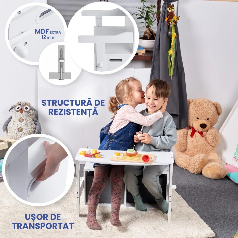 Birou Suporto 3-in-1 MDF Alb-Gri pentru Copii (3-6 ani) - imagine 6