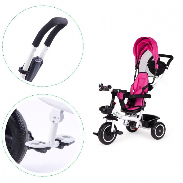 Tricicleta Ecotoys Roz, Scaun Reversibil, Siguranță - imagine 4