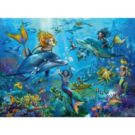 Puzzle Ravensburger Sirene și Delfini 100p