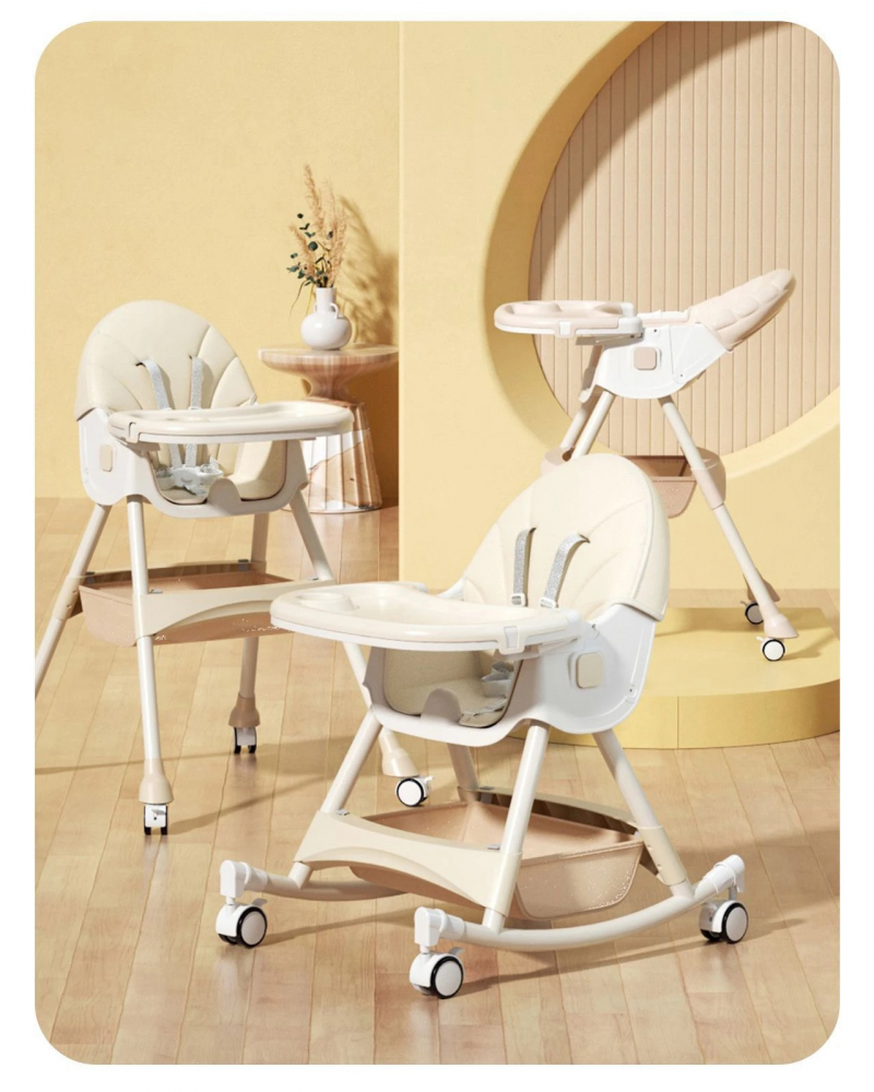 Scaun masa Little Mom 3in1 Funny Cream, cu roti - imagine 2