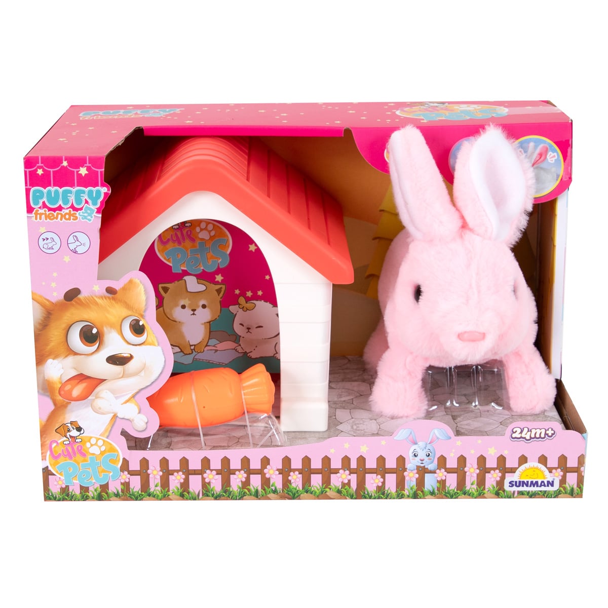 Iepuras Interactiv Puffy Friends cu Casuta, Roz