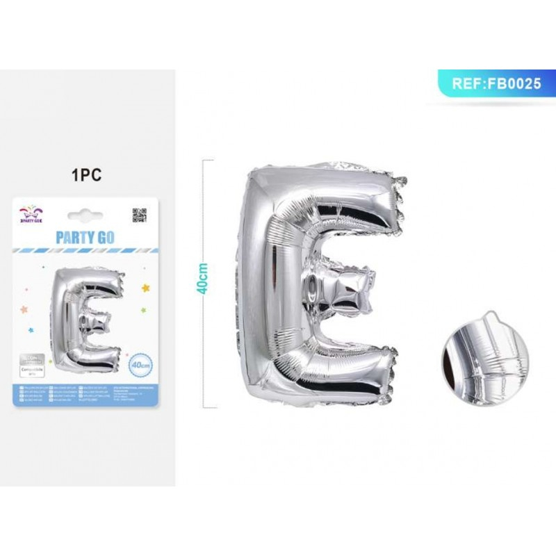 Balon Folie PartyGo Litera E, 40cm, Argintiu