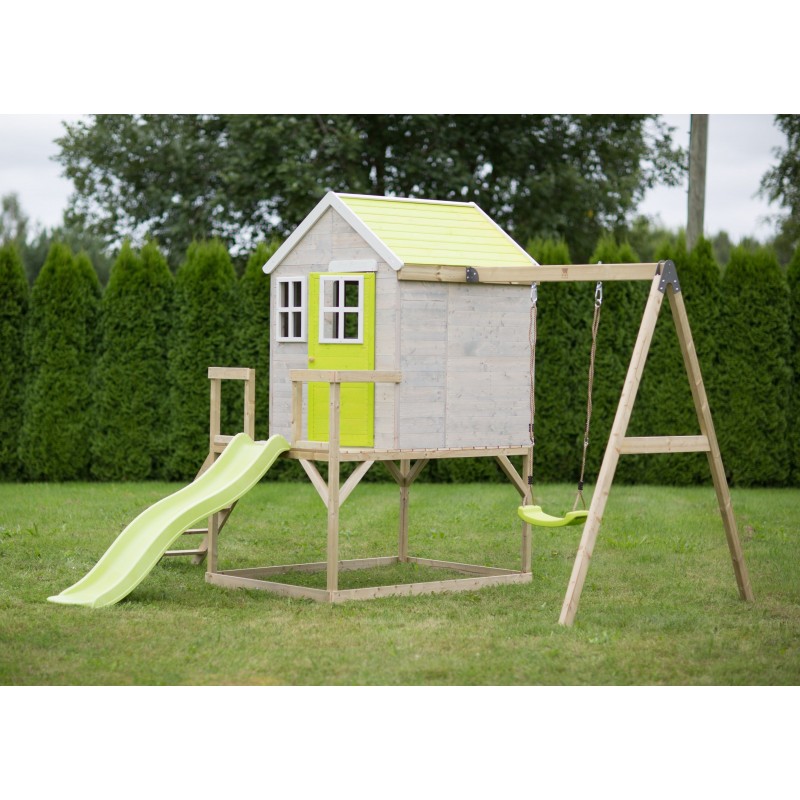Casuta Gradina Lime Lodge cu Tobogan si Leagan Wendi Toys