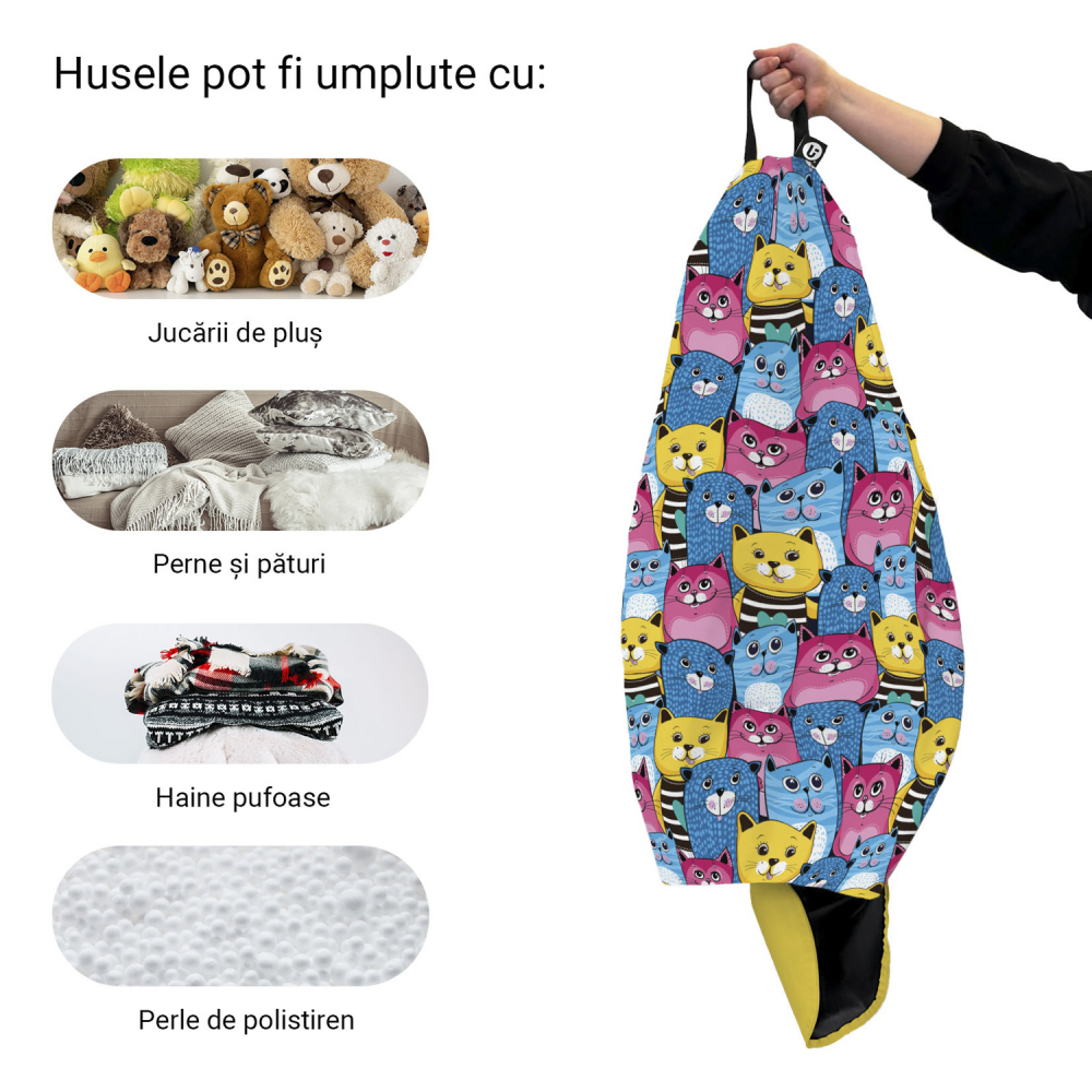 Husă Puf Bean Bag Para XL Smiley Cats | Updeco
