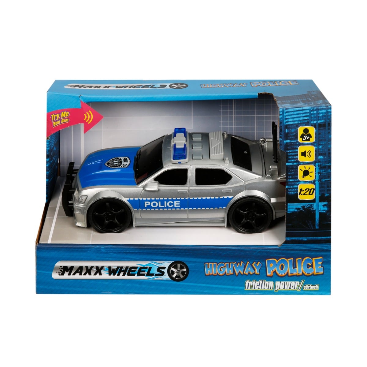Masina Politie Maxx Wheels 1:20 cu Lumini si Sunete