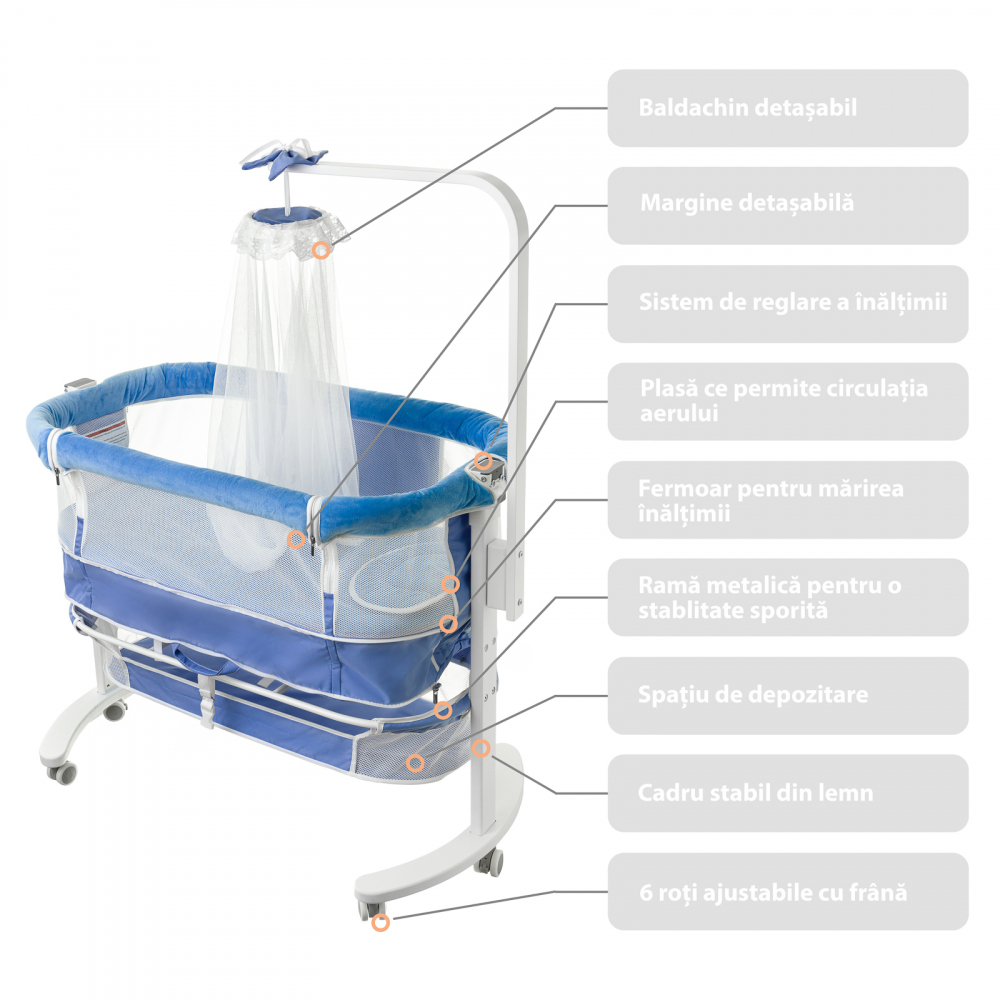 Patut Co-Sleeping Bebesleep cu Depozitare si Baldachin - imagine 8