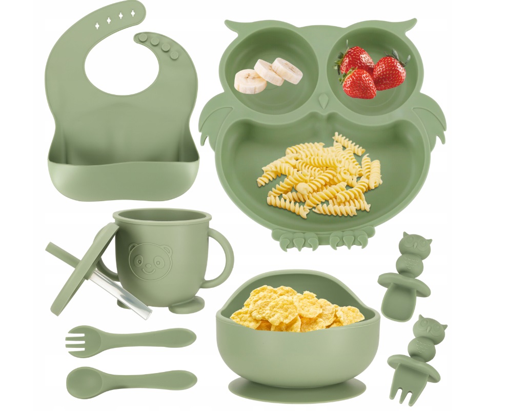 Set 8 piese Ikonka Green Owl - Diversificare Hrană - imagine 5