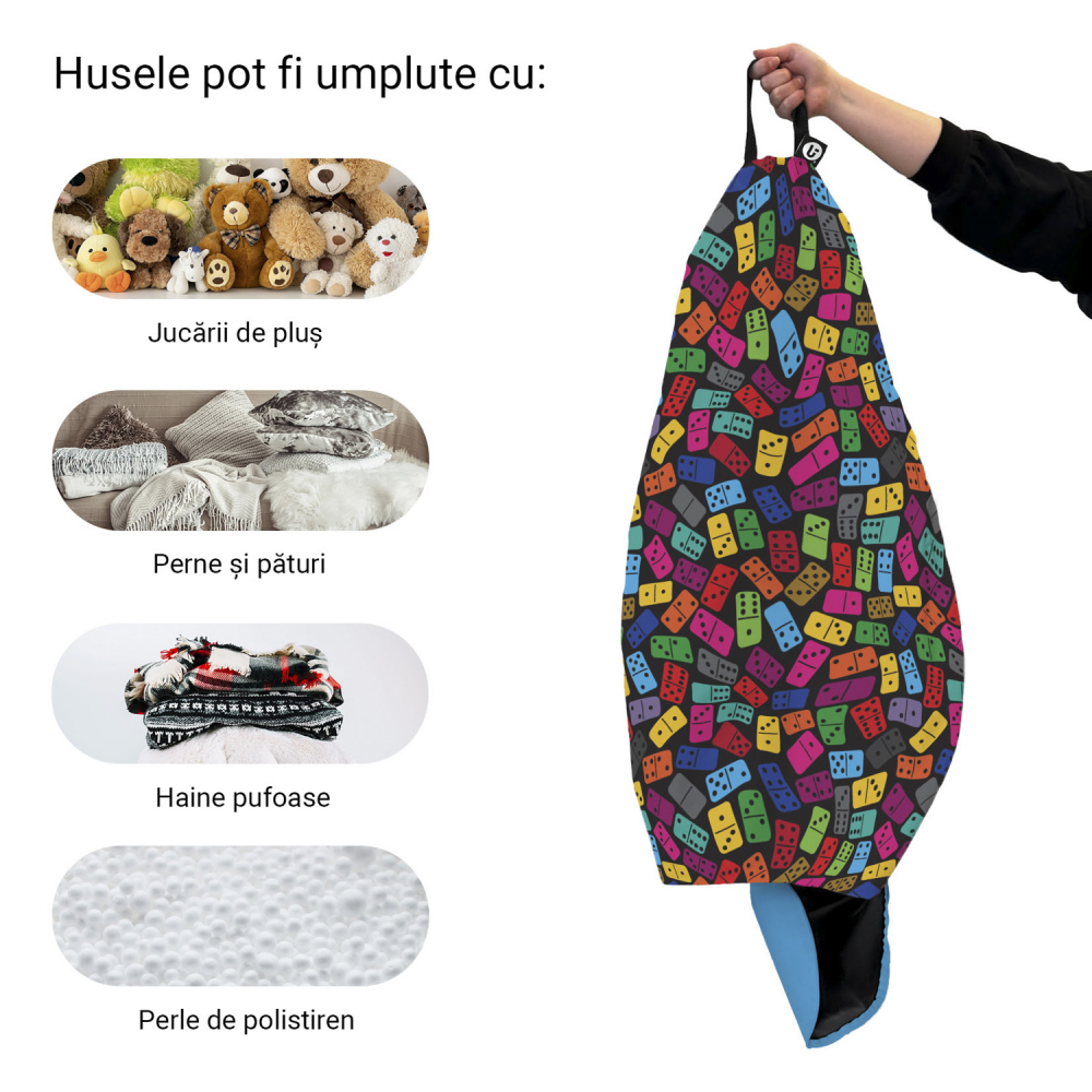 Husă Puf Para XL Updeco, Model Domino Colorat
