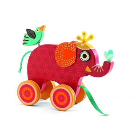 Jucărie de tras Indy Djeco, elefant din lemn