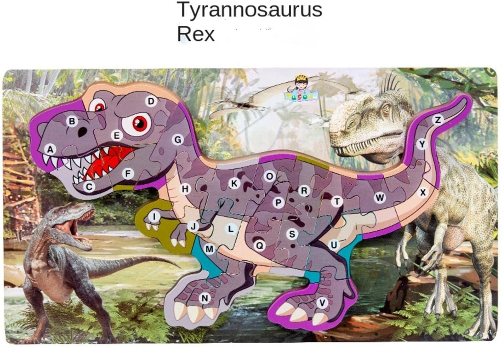 Puzzle Dinozaur T-Rex 3D Amacs | Alfabet Lemn