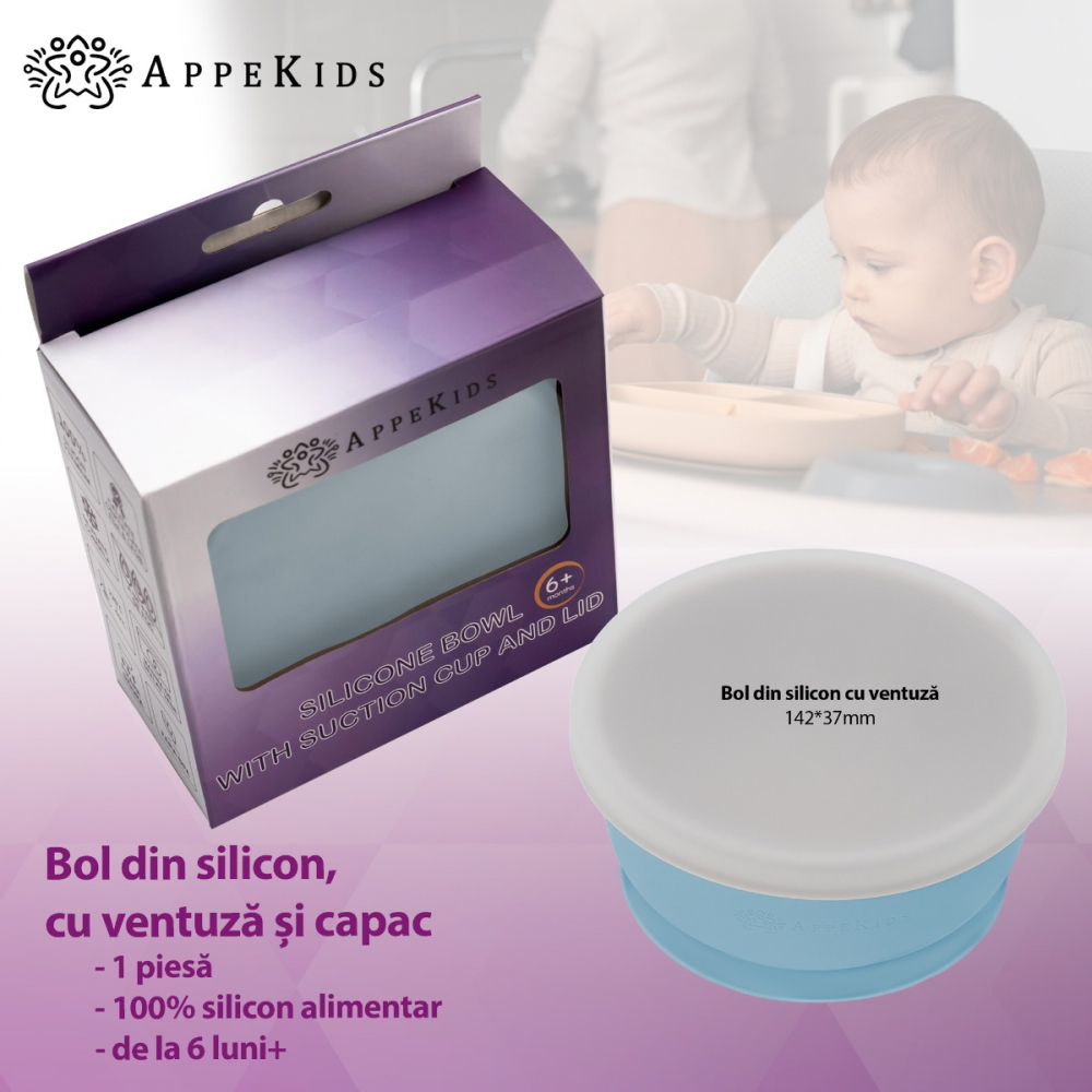 Bol Silicon AppeKids Aqua Blue cu Ventuza