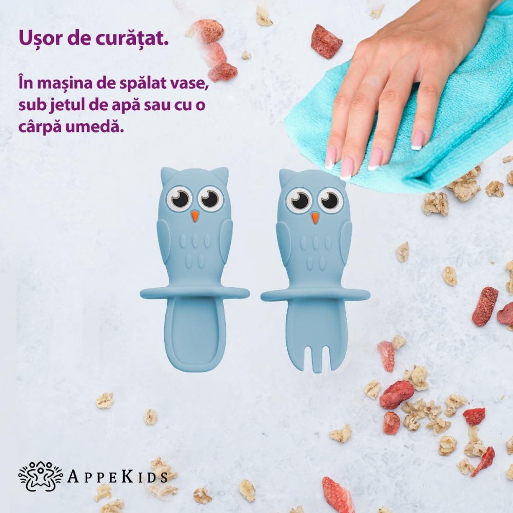 Set Tacâmuri Silicon AppeKids Owl Aqua Blue - imagine 3