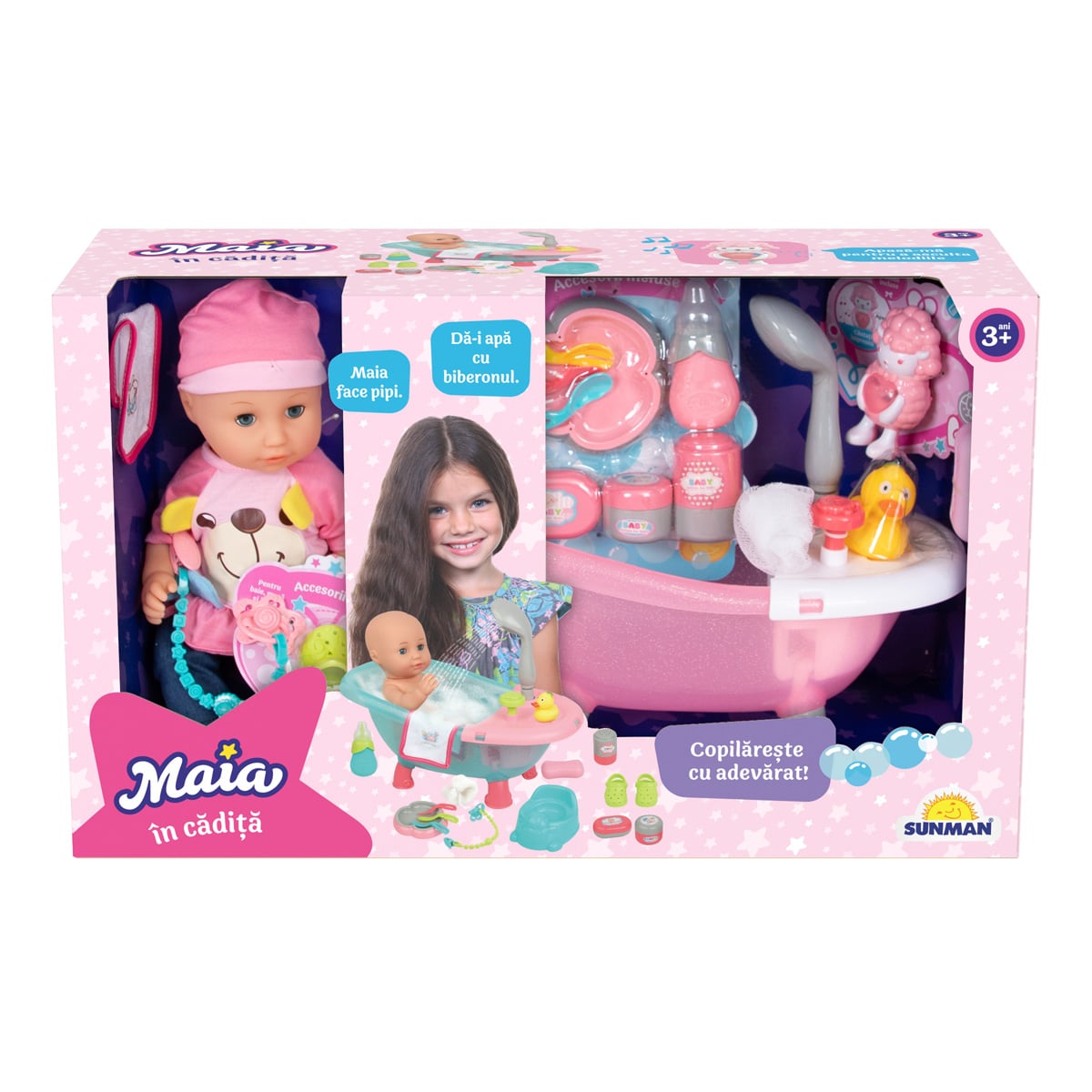Set Papusa Bebelus Maia cu Cadita si Accesorii