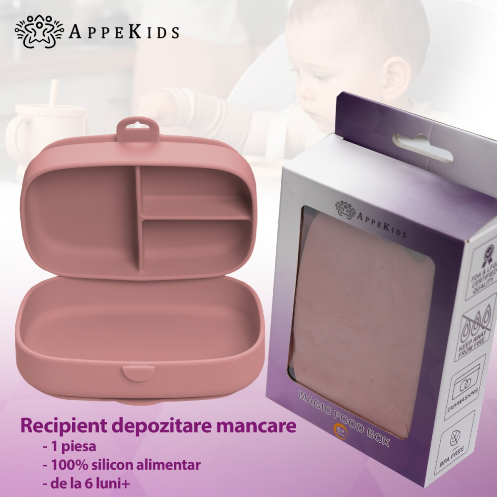 Caserola AppeKids Magic Box cu ventuza Old Rose - imagine 4