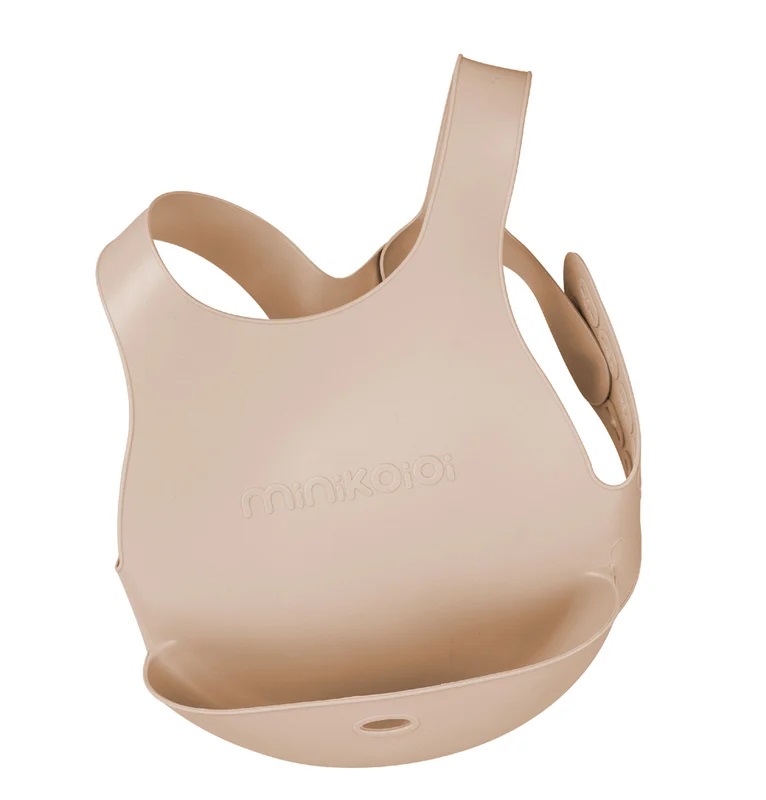 Baveta Flexi Bib Minikoioi, Silicon Premium, Beige - imagine 3
