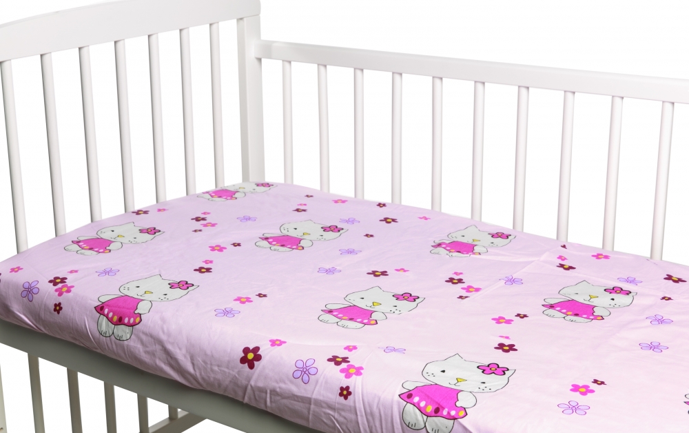 Cearceaf Bumbac Kitty Pink 120x60 cm