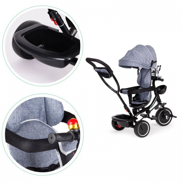 Tricicleta Ecotoys JM-066-9 Gri cu Sezut Rotativ - imagine 6