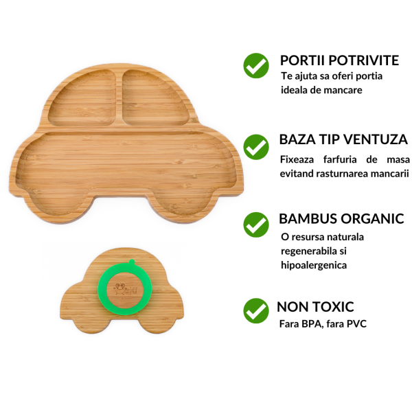 Farfurie masinuta bambus Oaki cu ventuza - imagine 2