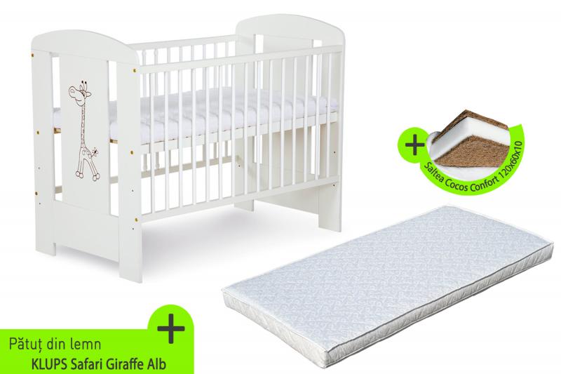 Patut Klups Safari Giraffe Alb + Saltea, 3 Nivele
