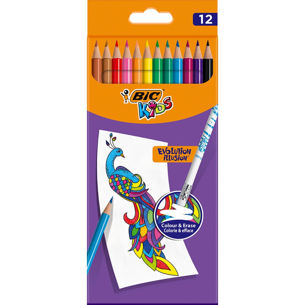 Set Creioane Colorate Bic Evolution Illusion, 12 culori