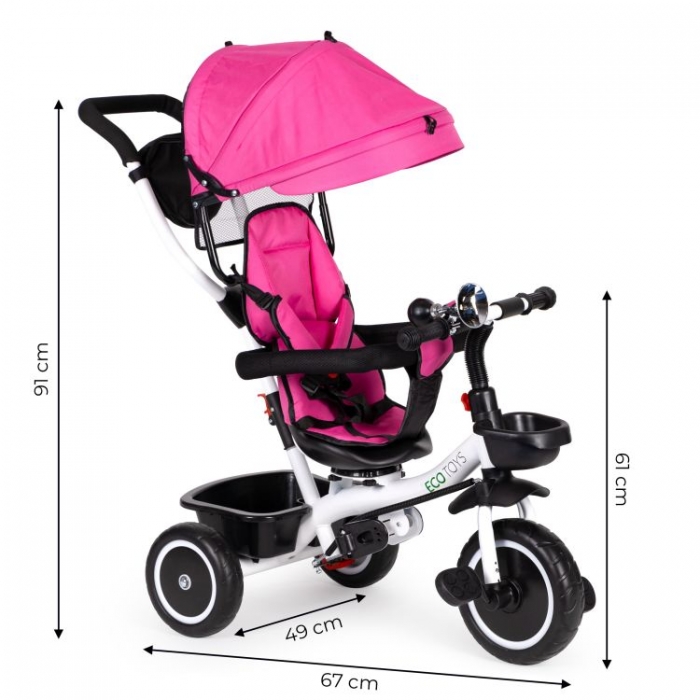 Tricicleta Ecotoys Roz, Scaun Reversibil, Siguranță - imagine 3