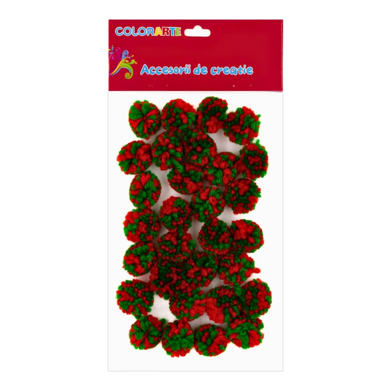Pompoane Textile 25mm Verde-Roșu Set 30buc A2405