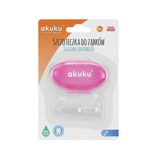 Periuță silicon Akuku roz, masaj gingii bebe - imagine 2