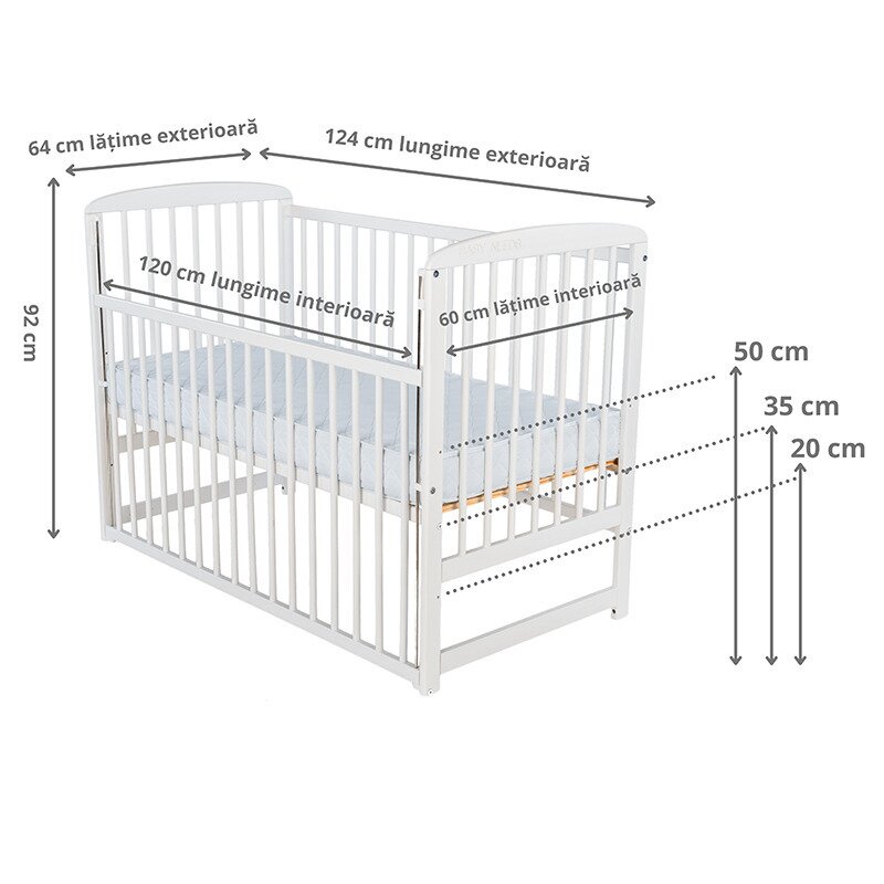 Pătuț Ola BabyNeeds 120x60 Lemn cu Laterală Culisantă - imagine 5