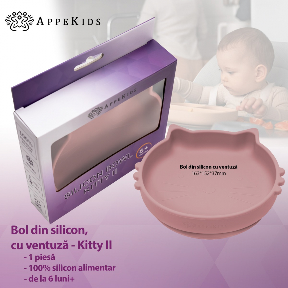 Bol Silicon AppeKids Kitty II Old Rose, Antiderapant - imagine 2