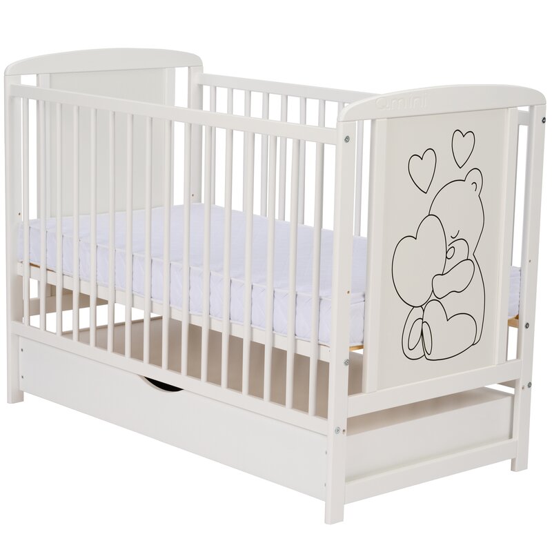 Patut Timmi Heart Qmini 120x60, Pin, Alb, cu Sertar