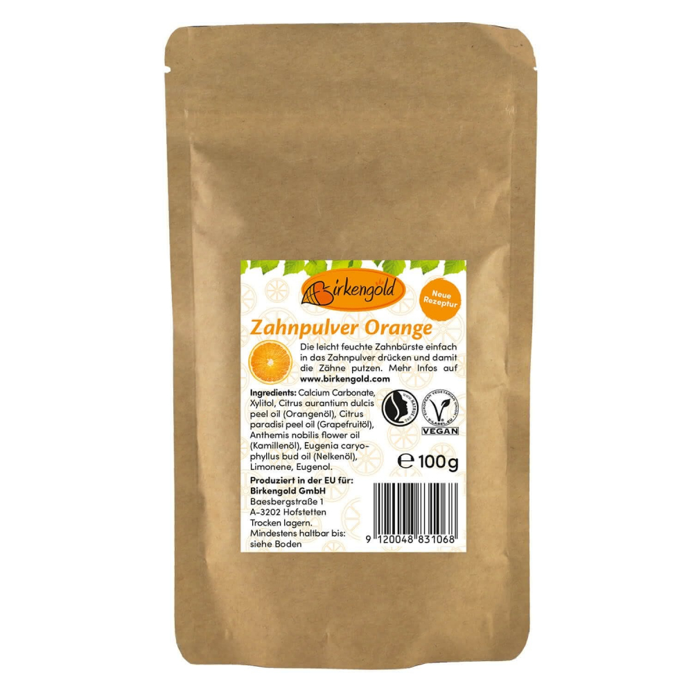 Pasta de dinți pudră Birkengold portocale, 100g